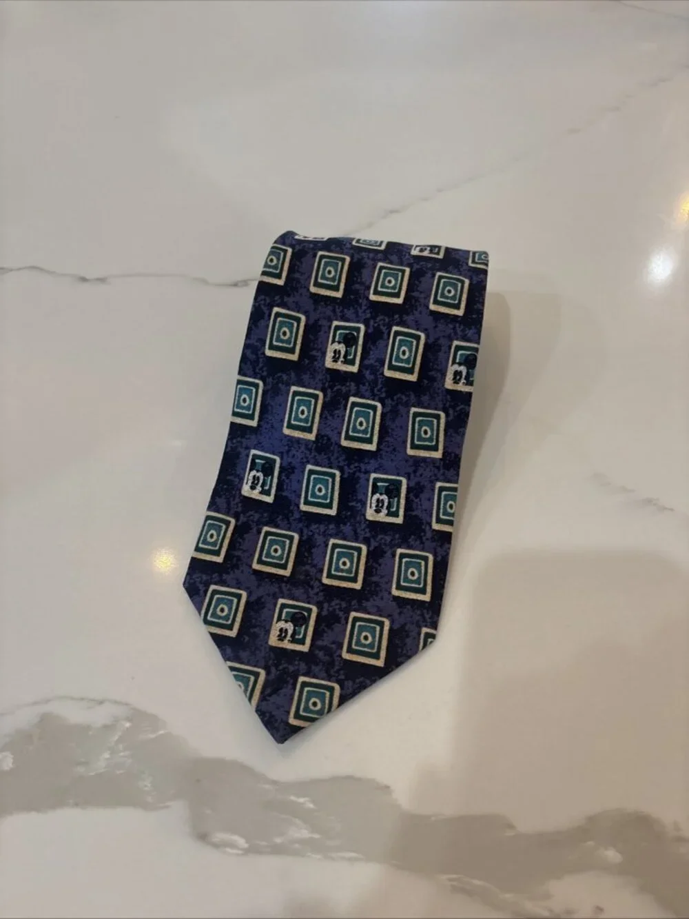 Disney Store Hand Made Portrait Mickey Mouse Blue 100% Silk Classic Neck Tie VTG